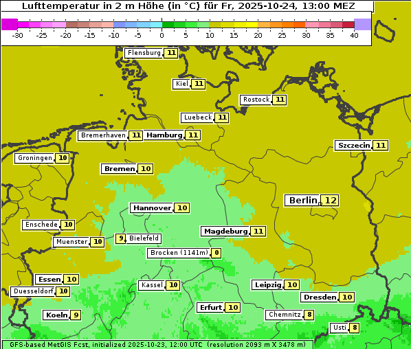 Temperatur, 24. 10. 2025