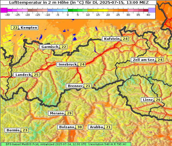Temperatur, 15. 7. 2025