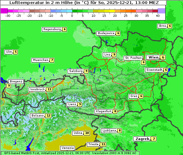 Temperatur, 21. 12. 2025