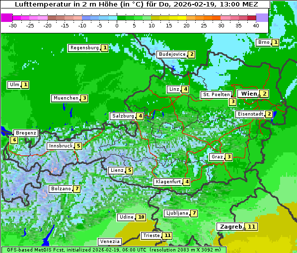 Temperatur, 19. 2. 2026