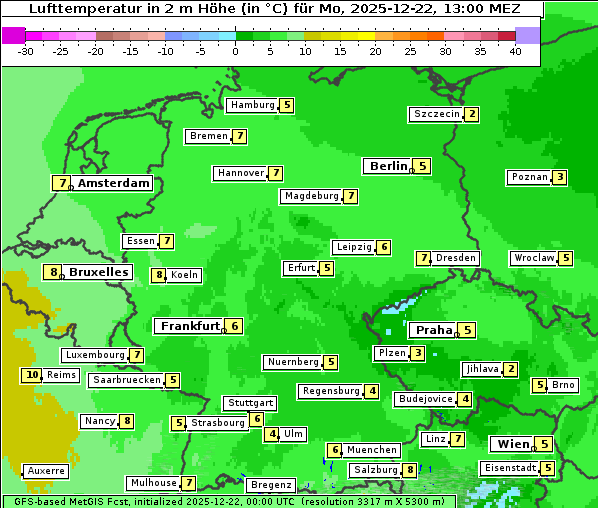 Temperatur, 22. 12. 2025