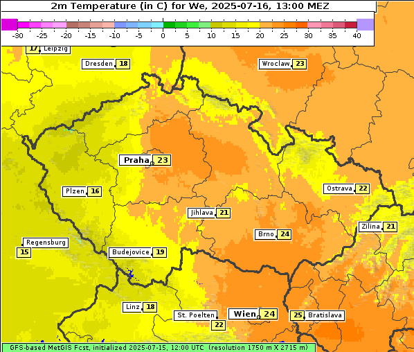 Temperatur, 16. 7. 2025