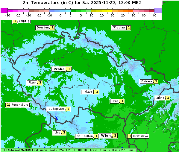 Temperatur, 22. 11. 2025