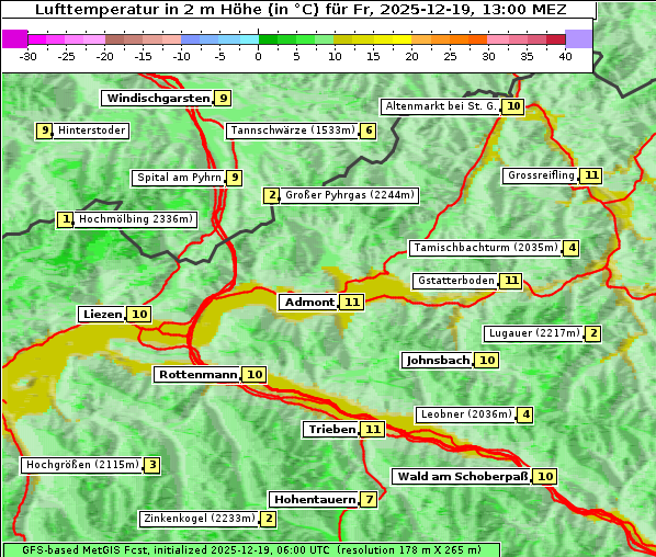 Temperatur, 19. 12. 2025