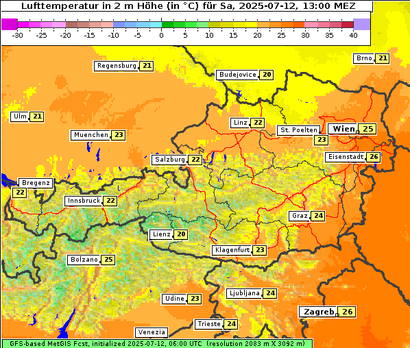 Temperatur, 12. 7. 2025