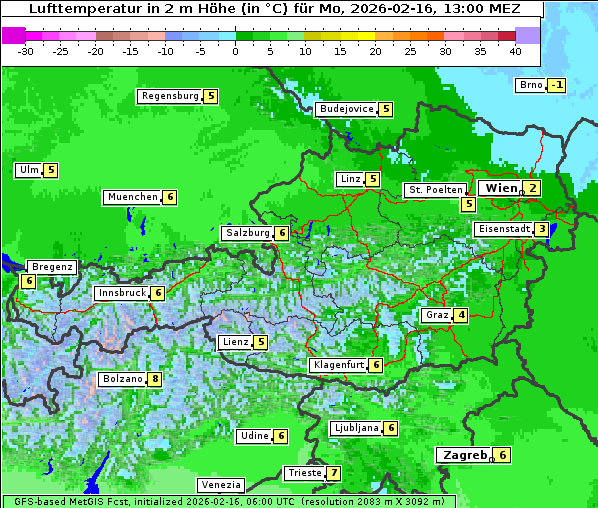 Temperatur, 16. 2. 2026