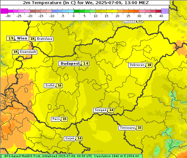 Temperatur, 9. 7. 2025