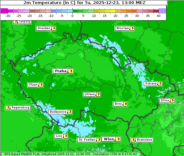 Temperatur, 23. 12. 2025