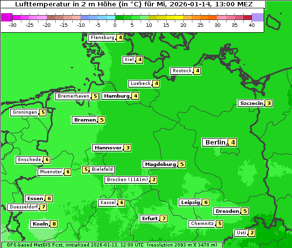 Temperatur, 14. 1. 2026