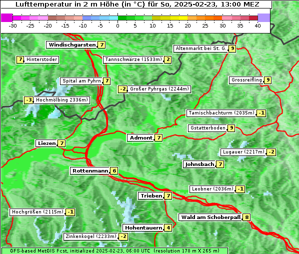 Temperatur, 23. 2. 2025