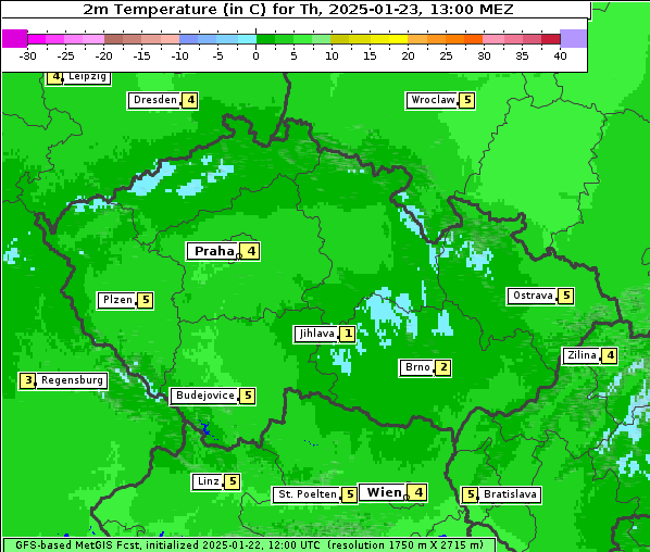 Temperatur, 23. 1. 2025