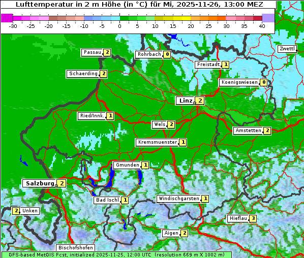 Temperatur, 26. 11. 2025