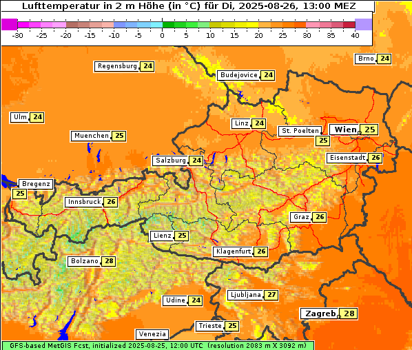 Temperatur, 26. 8. 2025