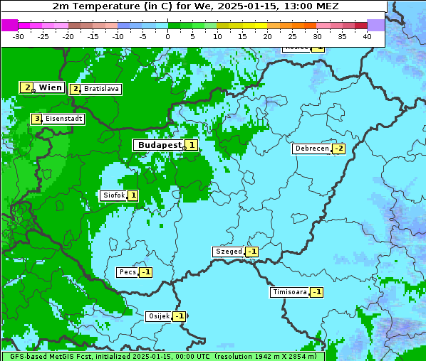 Temperatur, 15. 1. 2025