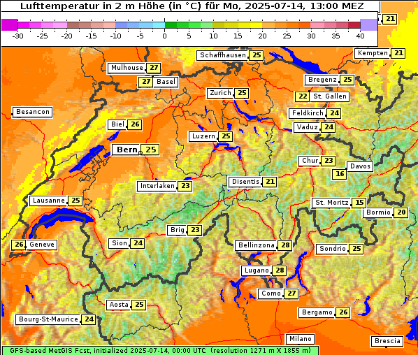 Temperatur, 14. 7. 2025