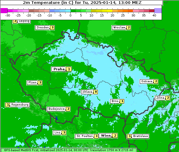 Temperatur, 14. 1. 2025