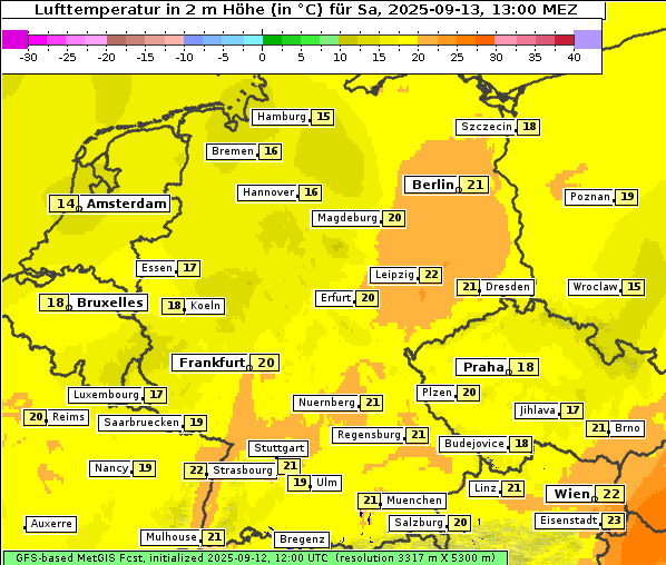 Temperatur, 13. 9. 2025