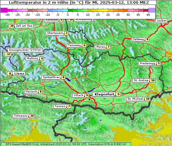 Temperatur, 12. 3. 2025