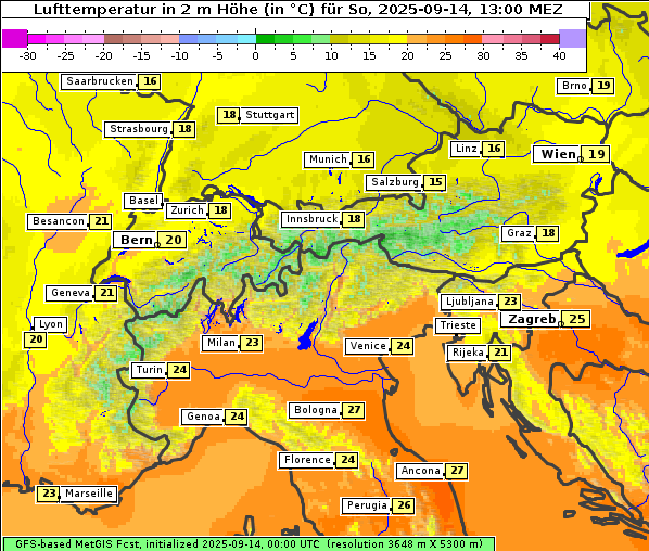 Temperatur, 14. 9. 2025
