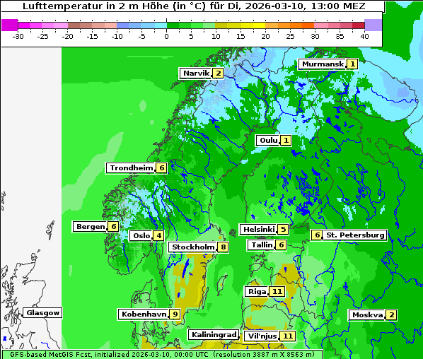 Temperatur, 10. 3. 2026