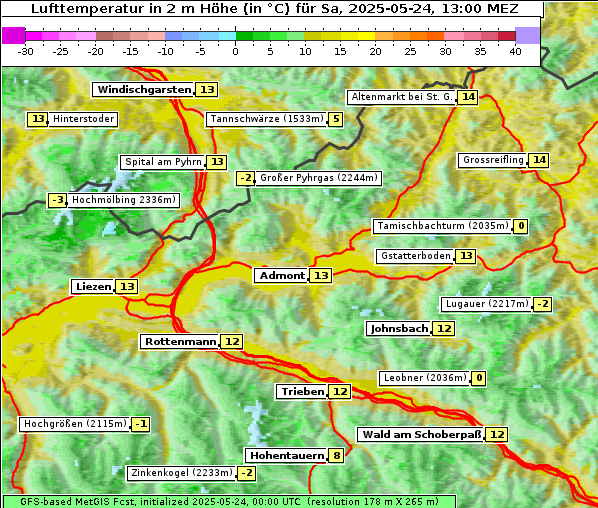 Temperatur, 24. 5. 2025