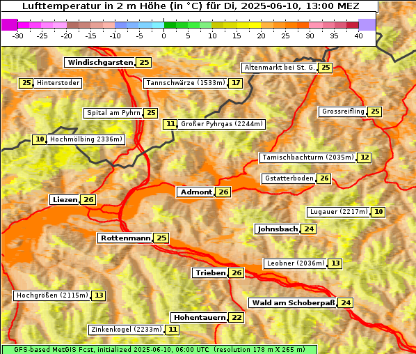 Temperatur, 10. 6. 2025