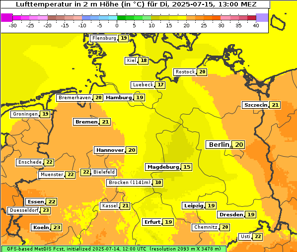 Temperatur, 15. 7. 2025