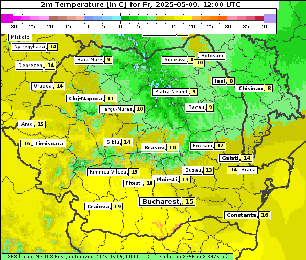 Temperatur, 9. 5. 2025