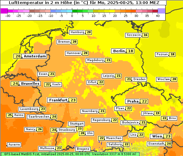 Temperatur, 25. 8. 2025