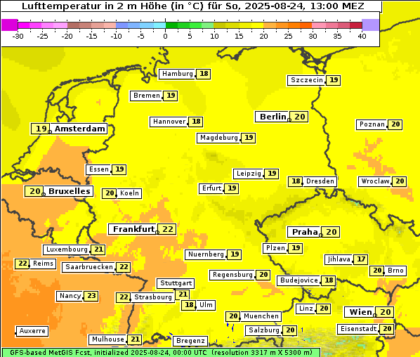 Temperatur, 24. 8. 2025