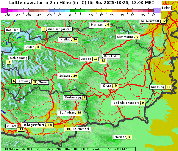 Temperatur, 26. 10. 2025