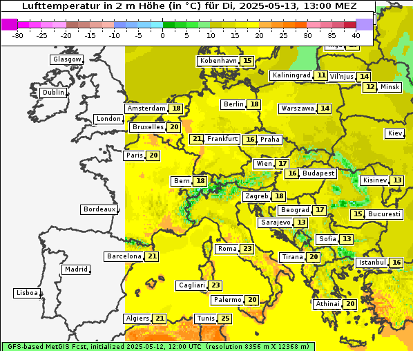 Temperatur, 13. 5. 2025