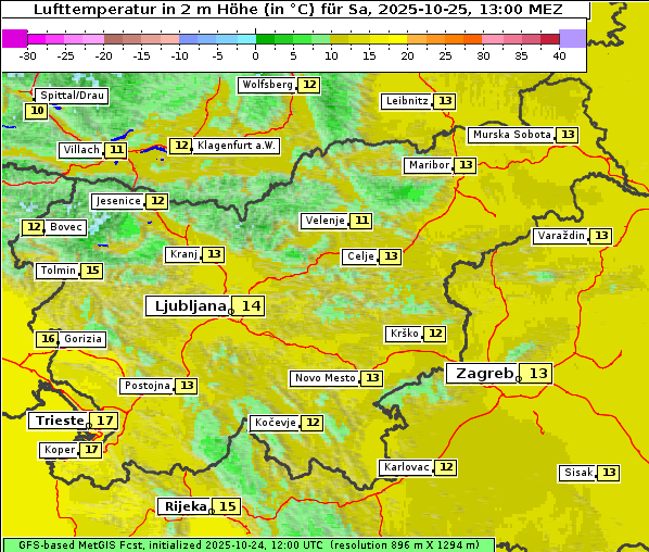 Temperatur, 25. 10. 2025