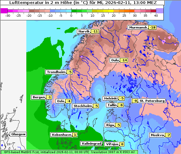 Temperatur, 11. 2. 2026