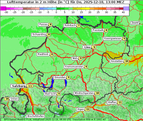 Temperatur, 18. 12. 2025