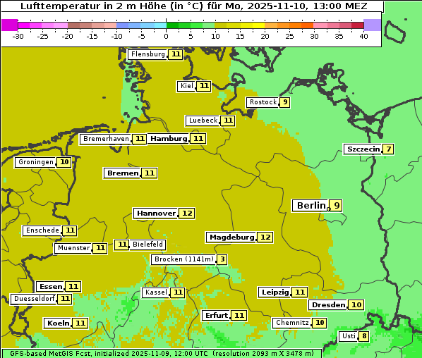 Temperatur, 10. 11. 2025