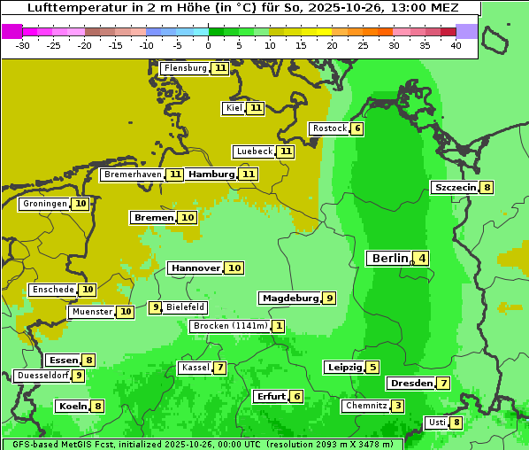 Temperatur, 26. 10. 2025