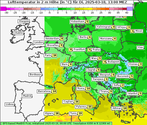 Temperatur, 18. 3. 2025