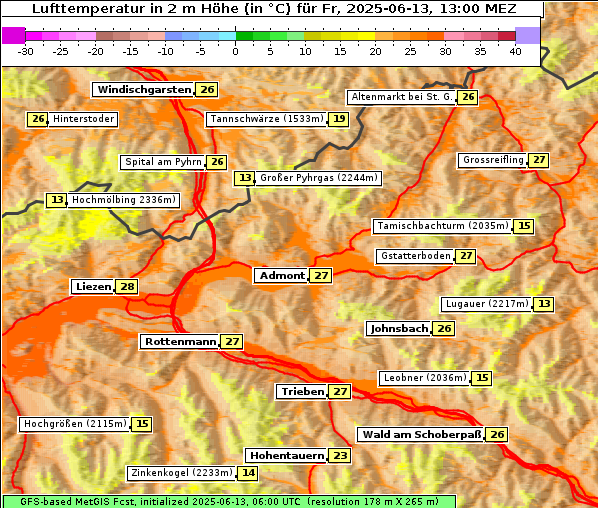 Temperatur, 13. 6. 2025