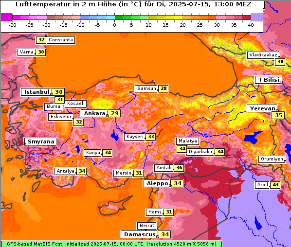 Temperatur, 15. 7. 2025