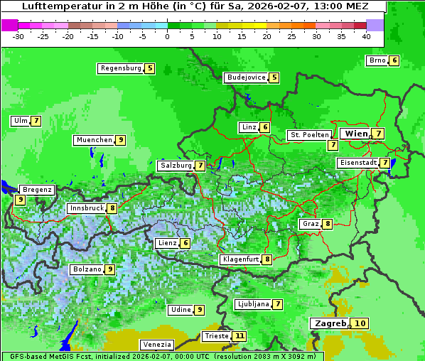 Temperatur, 7. 2. 2026