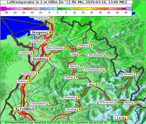 Temperatur, 10. 3. 2025