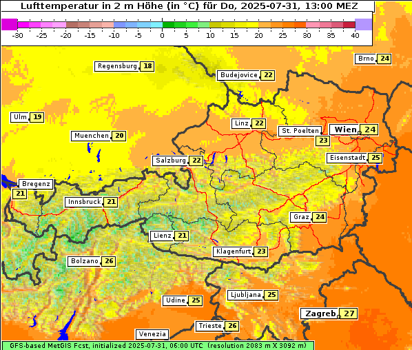 Temperatur, 31. 7. 2025