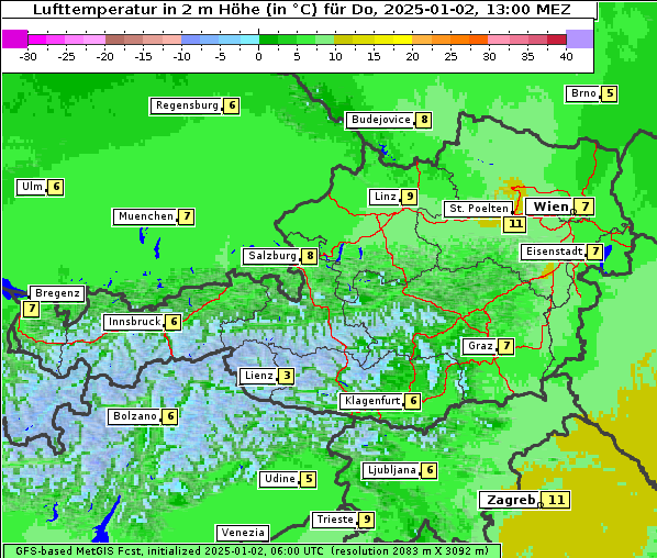 Temperatur, 2. 1. 2025