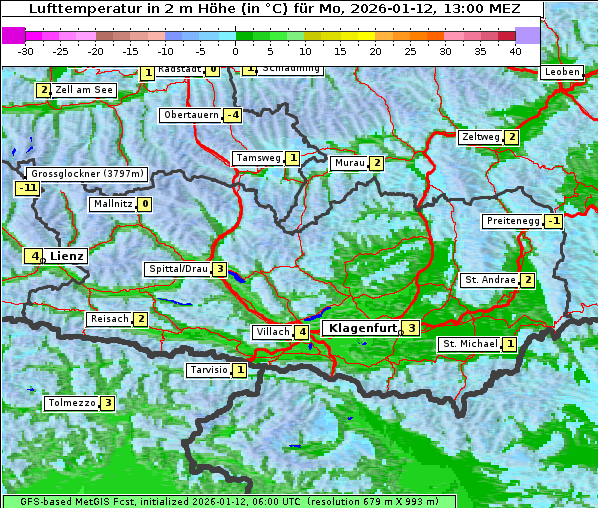 Temperatur, 12. 1. 2026
