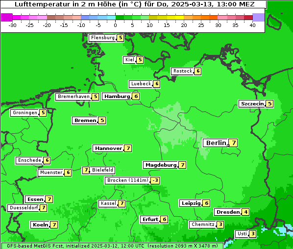 Temperatur, 13. 3. 2025