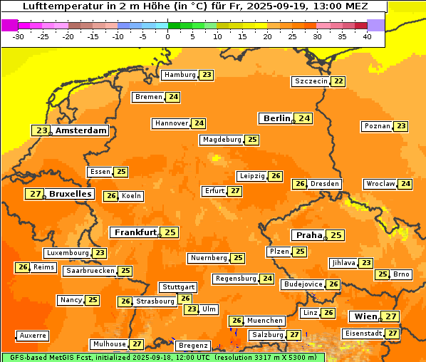 Temperatur, 19. 9. 2025