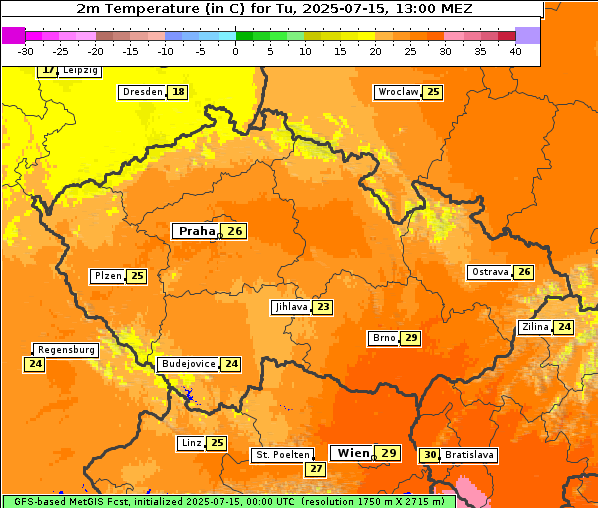 Temperatur, 15. 7. 2025