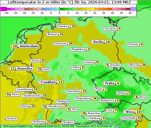 Temperatur, 21. 3. 2026