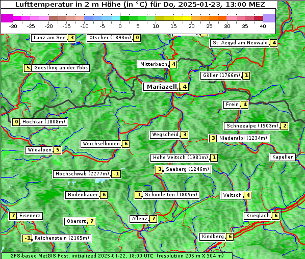 Temperatur, 23. 1. 2025